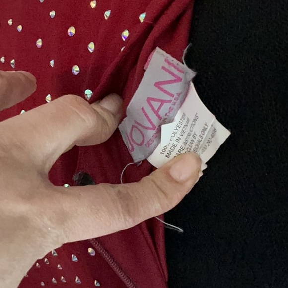 Jovani Red Maxi Dress with Black Lace Sleeves - Picture 7 of 8